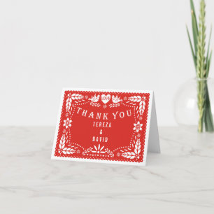 Papel picado love birds red wedding Thank You