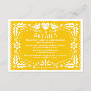 Papel picado love birds yellow wedding details enclosure card