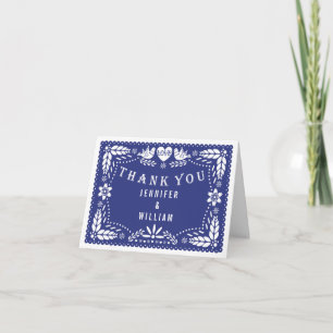 Papel picado lovebirds dark blue wedding Thank You Card