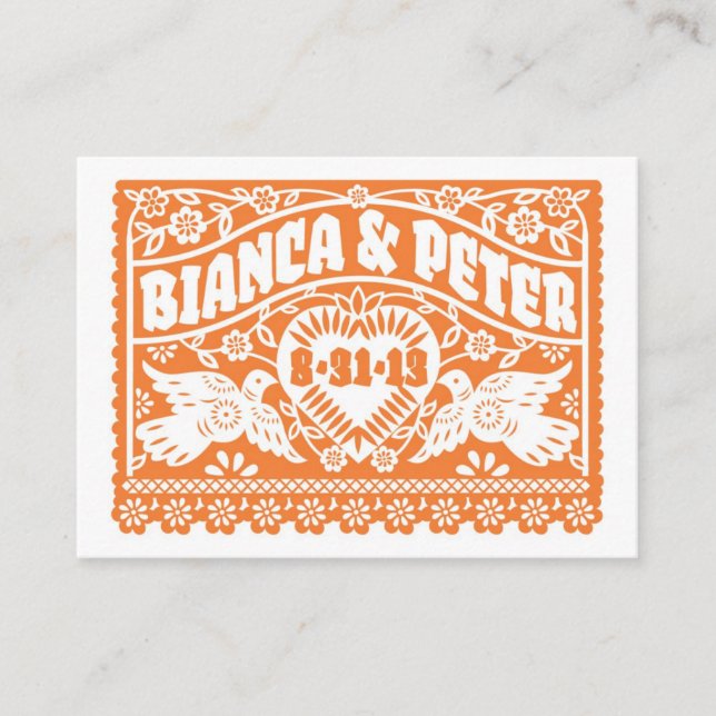 Papel Picado Lovebirds Orange Place card (Front)