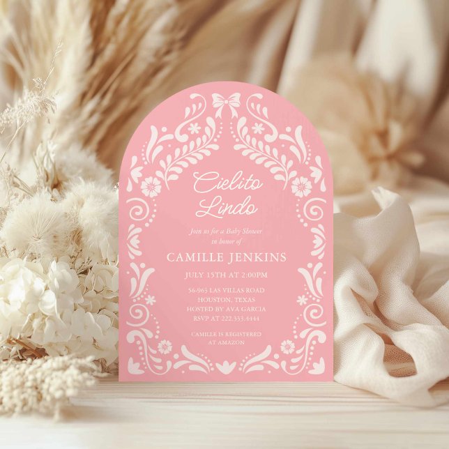 Papel Picado Mexican Baby Shower Arch Invitation (Pink Cielito Lindo Baby Shower Invitation)