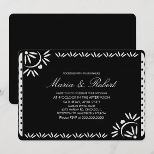 Papel Picado Mexican Botanical Wedding Black Invitation