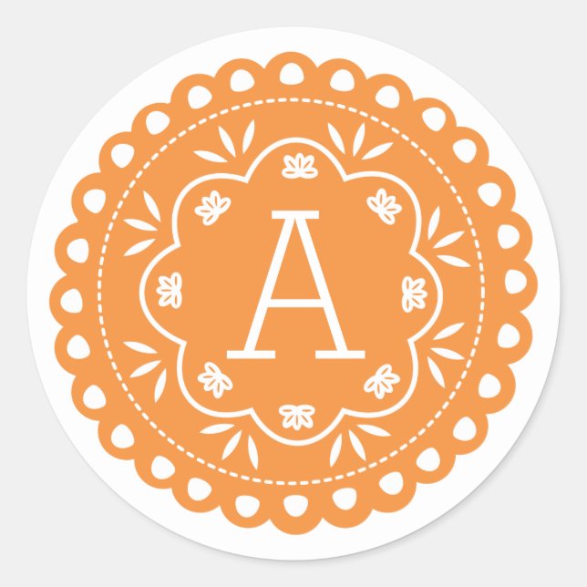 Papel Picado Monogram Stickers - Orange (Front)