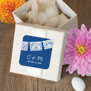 Papel Picado Navy Blue   Wedding Favour Sticker