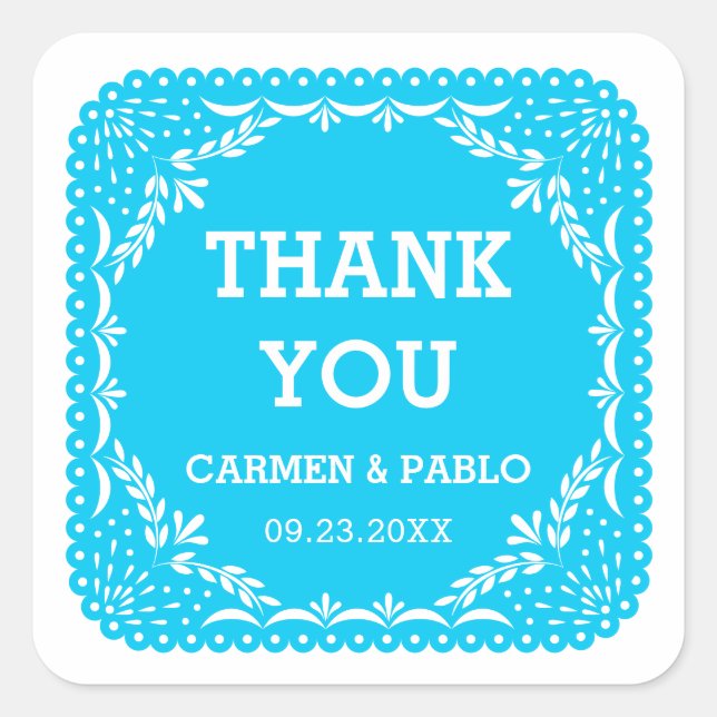 Papel Picado Pink and Purple Wedding Favour Square Sticker (Front)
