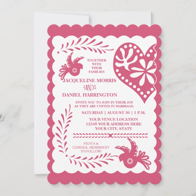 Papel Picado Pink Orange Fiesta Wedding Banner Invitation (Front)
