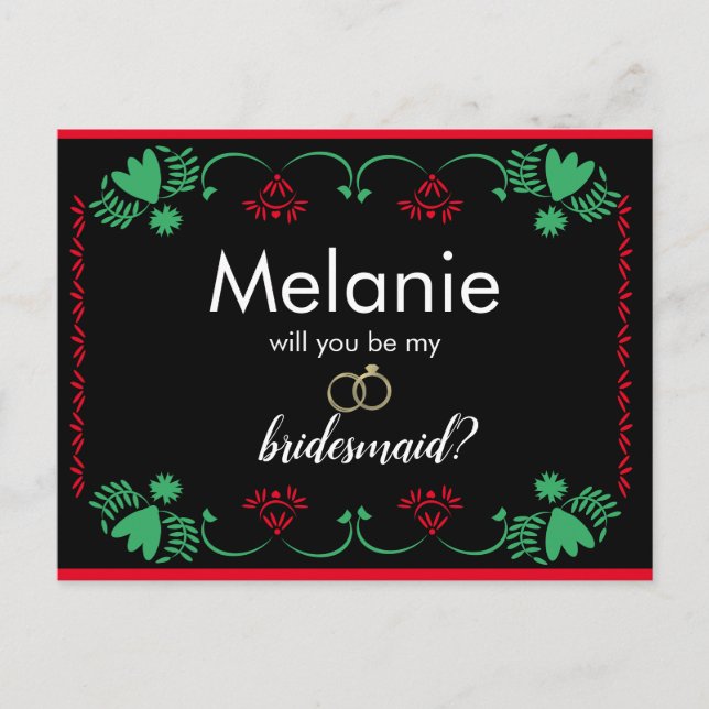 Papel Picado Red Bridesmaid Proposal Card (Front)