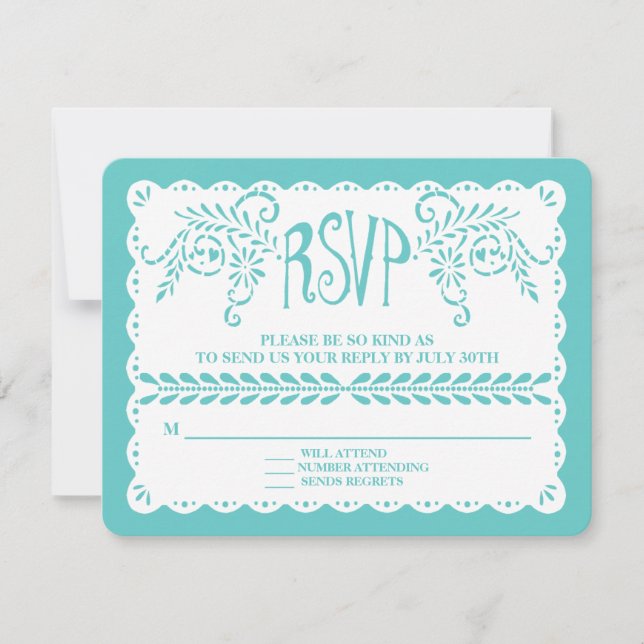 Papel Picado RSVP Aqua Gold Fiesta Wedding Banner (Front)