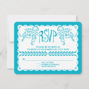 Papel Picado RSVP Blue Pool Fiesta Wedding Banner Card