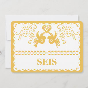 Papel Picado Seis Six Table Number Gold Fiesta