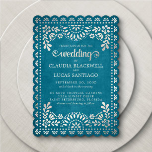 Papel Picado Teal Wedding Invitation