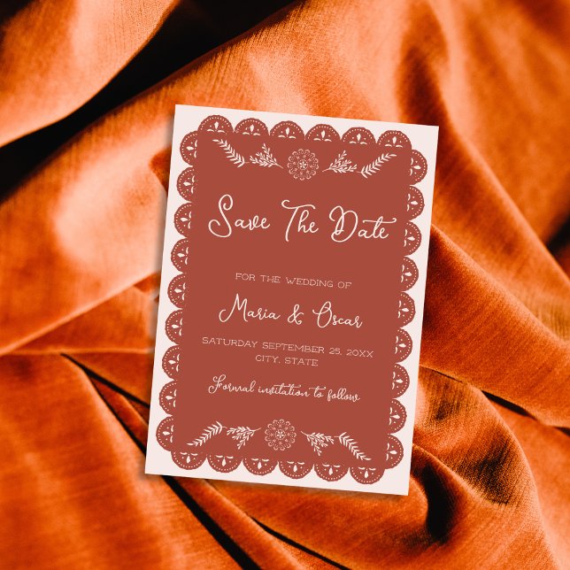 Papel Picado Terracotta Mexican Talavera Wedding Save The Date (Papel Picado Terracotta Mexican Talavera Wedding Save The Date)