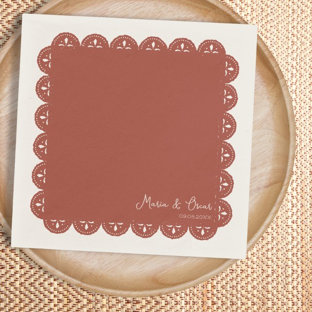 Papel Picado  Terracotta Mexican Wedding Napkin (Papel Picado Terracotta Mexican Wedding Napkins)