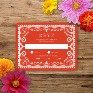 Papel Picado Warm Red Wedding Reply RSVP Card