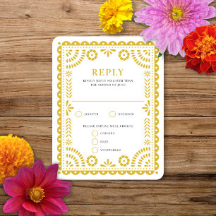 Papel Picado Warm Yellow Wedding Reply RSVP Card