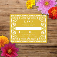 Papel Picado Warm Yellow | Wedding Reply RSVP Card