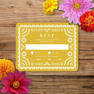 Papel Picado Warm Yellow   Wedding Reply RSVP Card