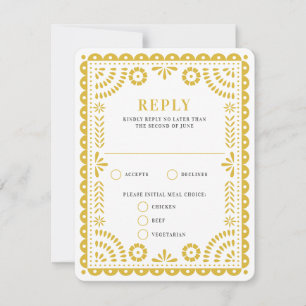 Papel Picado Warm Yellow   Wedding Reply RSVP Card