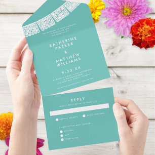 Papel Picado Wedding Banner Aqua All In One Invitation