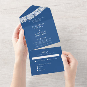Papel Picado Wedding Banner Blue All In One Invitation