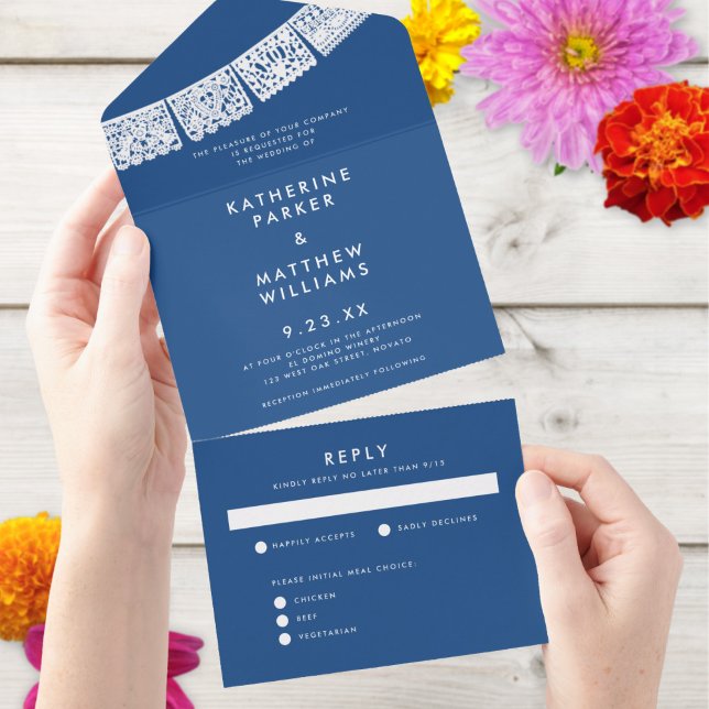 Papel Picado Wedding Banner Blue All In One Invitation (Creator Uploaded)