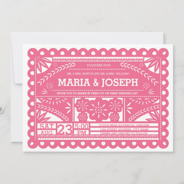 Papel Picado Wedding Invite - Pink (Front)