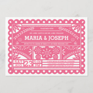 Papel Picado Wedding Invite - Pink