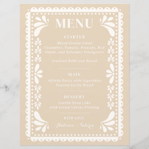 Papel Picado Wedding Menu Mexican Hacienda Style