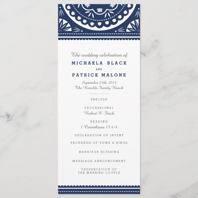 Papel Picado Wedding Program - Navy (Front)