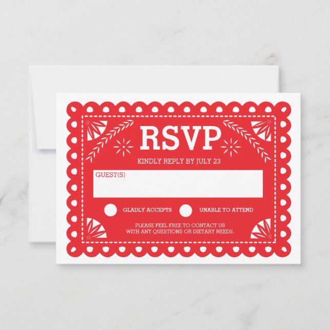 Papel Picado Wedding RSVP Red Card (Front)