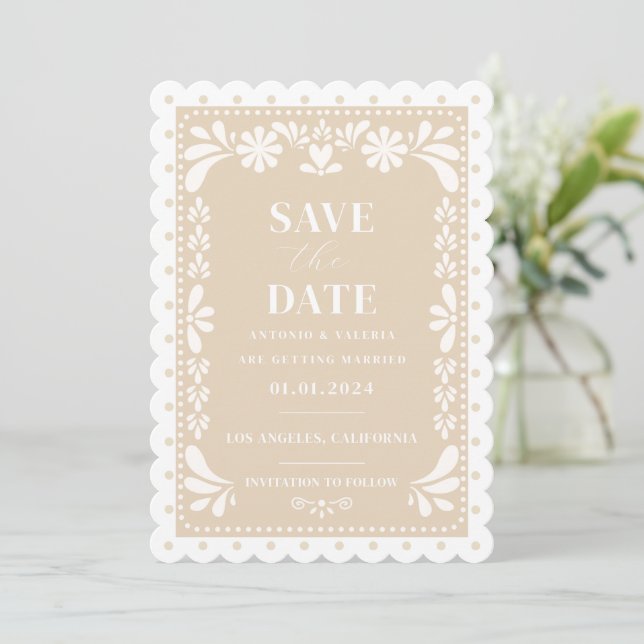 Papel Picado Wedding Save the Date Invitation (Standing Front)
