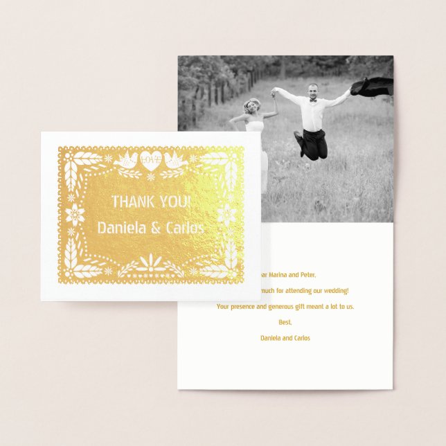 Papel picado wedding Thank you photo gold Foil Card (Display)
