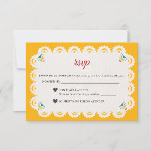 Papel Picado Yellow Nuestra Boda Spanish Wedding RSVP Card