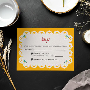 Papel Picado Yellow Nuestra Boda Spanish Wedding RSVP Card