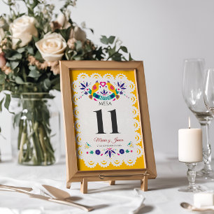 Papel Picado Yellow Nuestra Boda Spanish Wedding Table Number