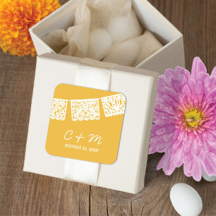 Papel Picado Yellow   Wedding Favour Sticker