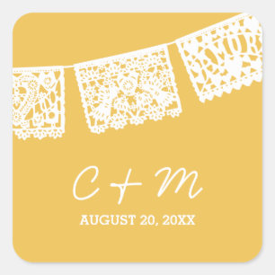Papel Picado Yellow Wedding Favour Sticker