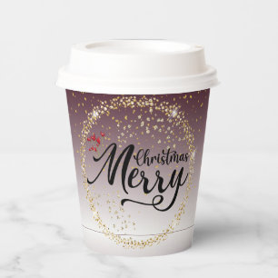 Papel Vases With Golden Christmas Happy Paper Cups