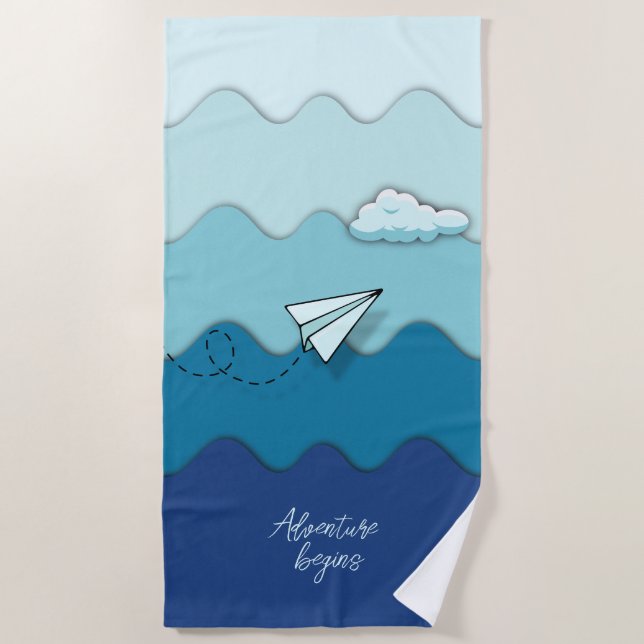 Paper aeroplane | Adventure begins Sport, Active, Beach Towel (Front)