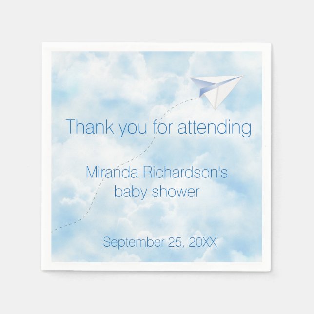 Paper Aeroplane Baby Shower Design Napkin (Front)