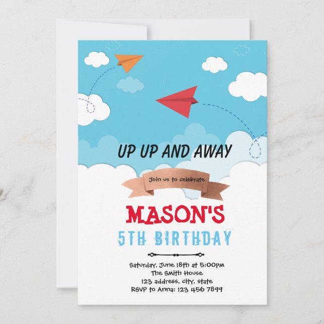 Paper aeroplane birthday theme Invitation (Front)