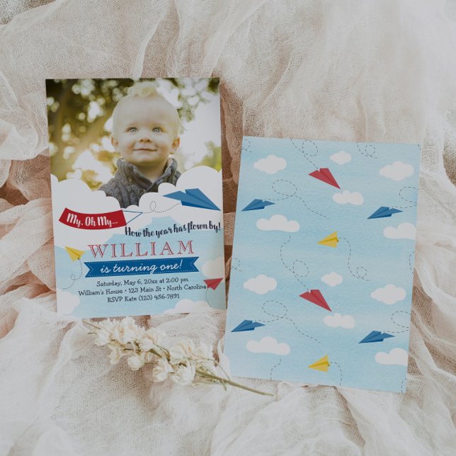 Paper Aeroplane First Birthday Invitation (Creator Uploaded)