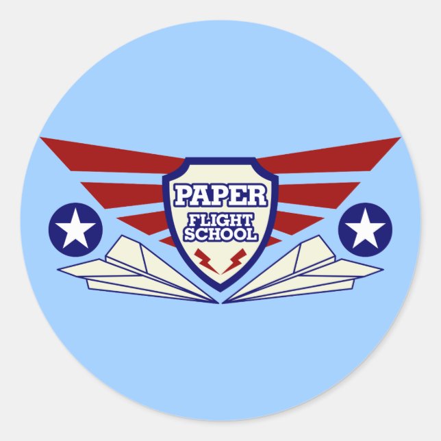 Paper Aeroplane Flight School Classic Round Sticker (Front)