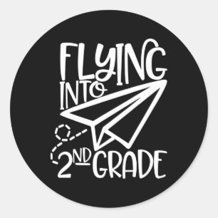 Paper Aeroplane Flying Into Second 2nd Grade Classic Round Sticker