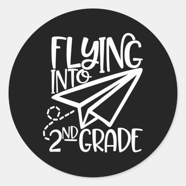 Paper Aeroplane Flying Into Second 2nd Grade  Classic Round Sticker (Front)