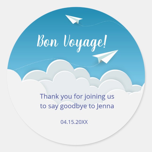 Paper Aeroplane Going Away Party Thank You Classic Round Sticker (Front)