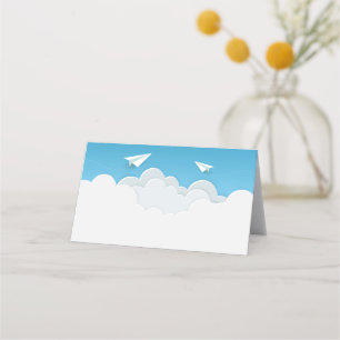 Paper Aeroplane in the Clouds Place Card