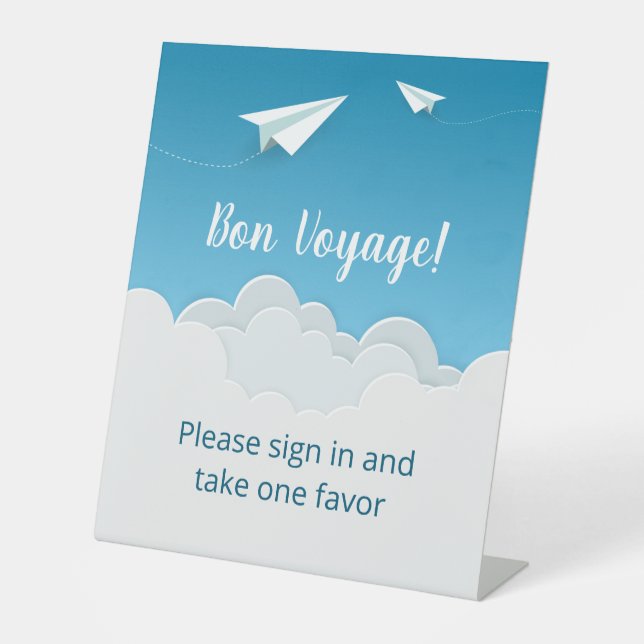 Paper Aeroplane in the Sky Going Away Party Pedestal Sign (Front)