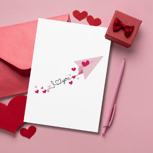 Paper Aeroplane Love You Hearts Valentine's Day Card