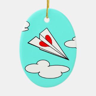 Paper Aeroplane with Heart Ceramic Ornament